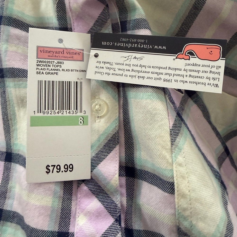 Vineyard‎ Vines Purple and Green Flannel Plaid Button Down Shirt - Picture 2 of 2